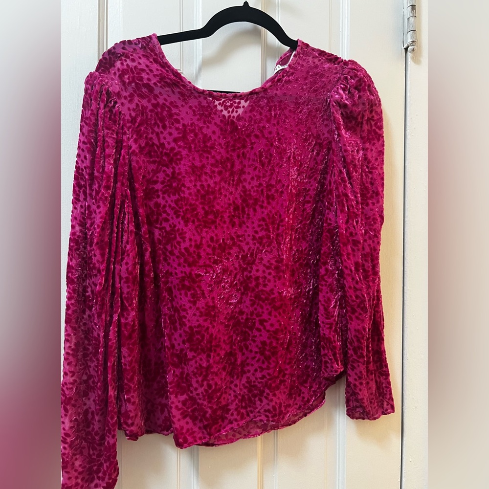 Veronica Beard Pink Puff Sleeve Velvet Top
